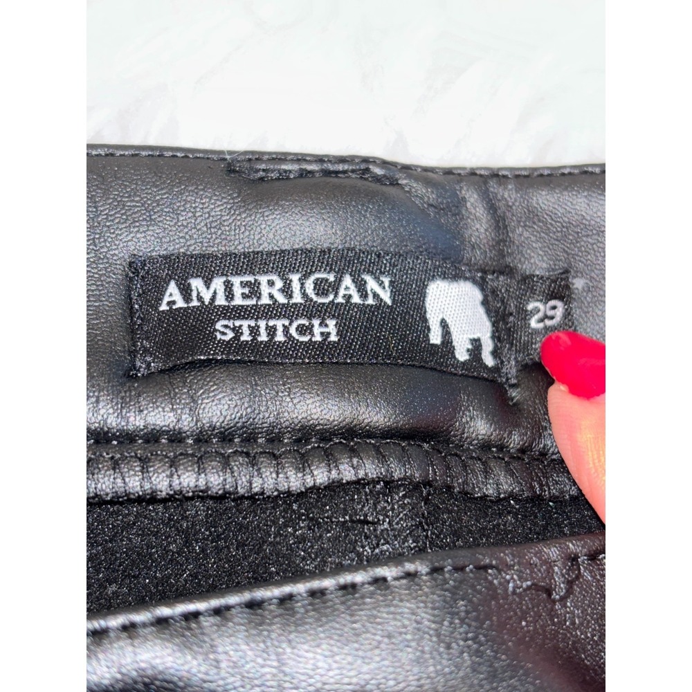 American Stitch Faux Leather Cargo Pants Mens 29 Black Straight Leg Logo Outdoor - Picture 3 of 5